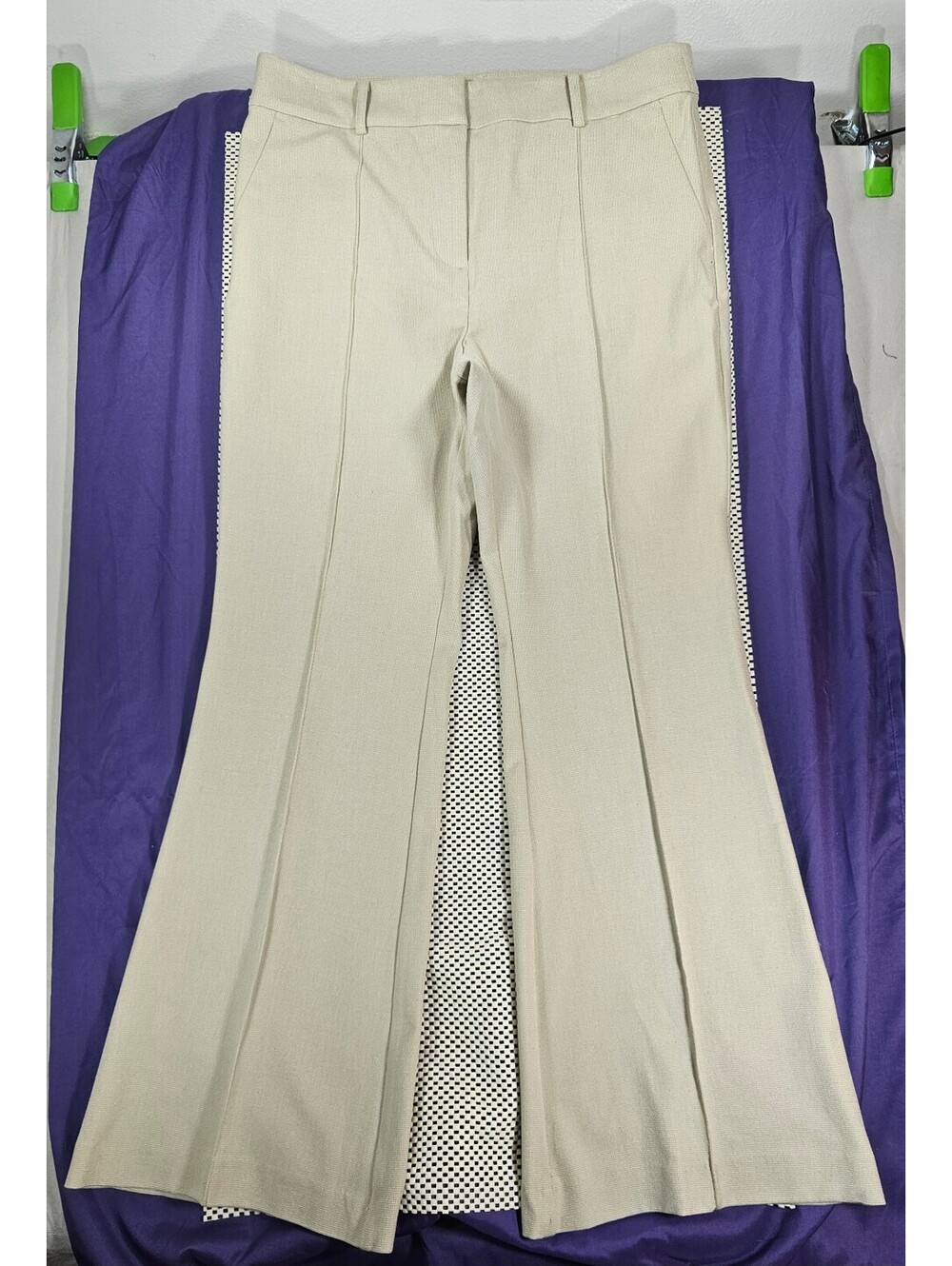 LOFT Sutton Flare Pants Womens 14 Beige High Rise Dress Trousers Y2K Stretch